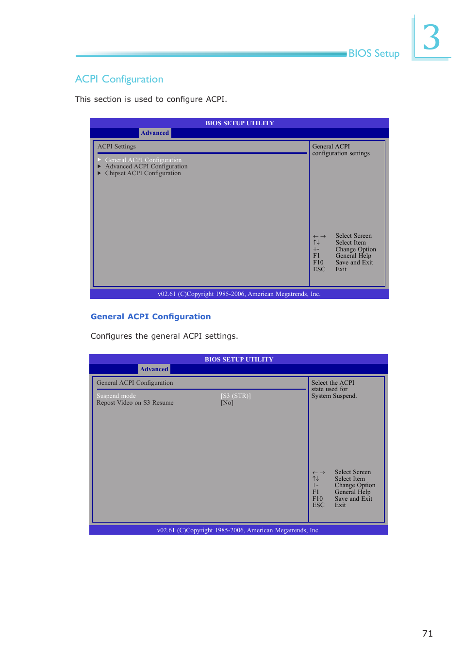 Bios setup acpi configuration | DFI CA331-NR User Manual | Page 71 / 131
