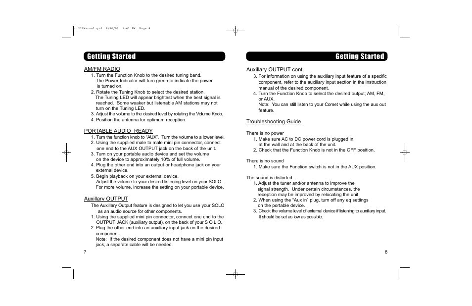 Getting start e d | Crosley Radio Crosley CR221 Solo User Manual | Page 5 / 7