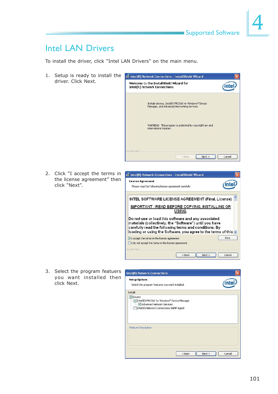 Intel lan drivers | DFI CP337-NRM User Manual | Page 101 / 174