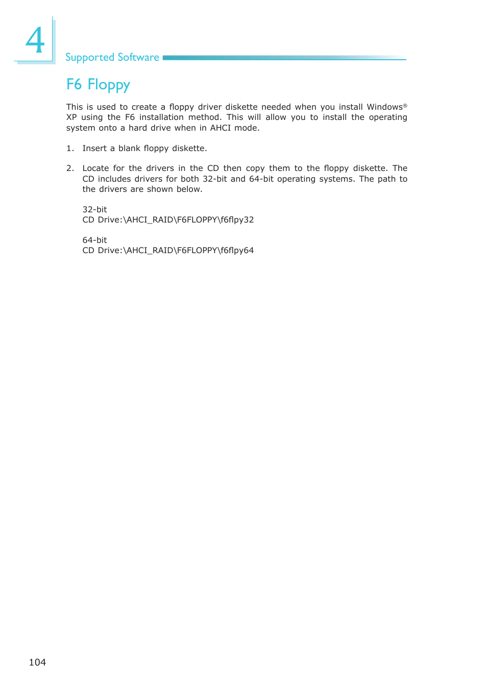 F6 floppy | DFI CP337-NRM User Manual | Page 104 / 174