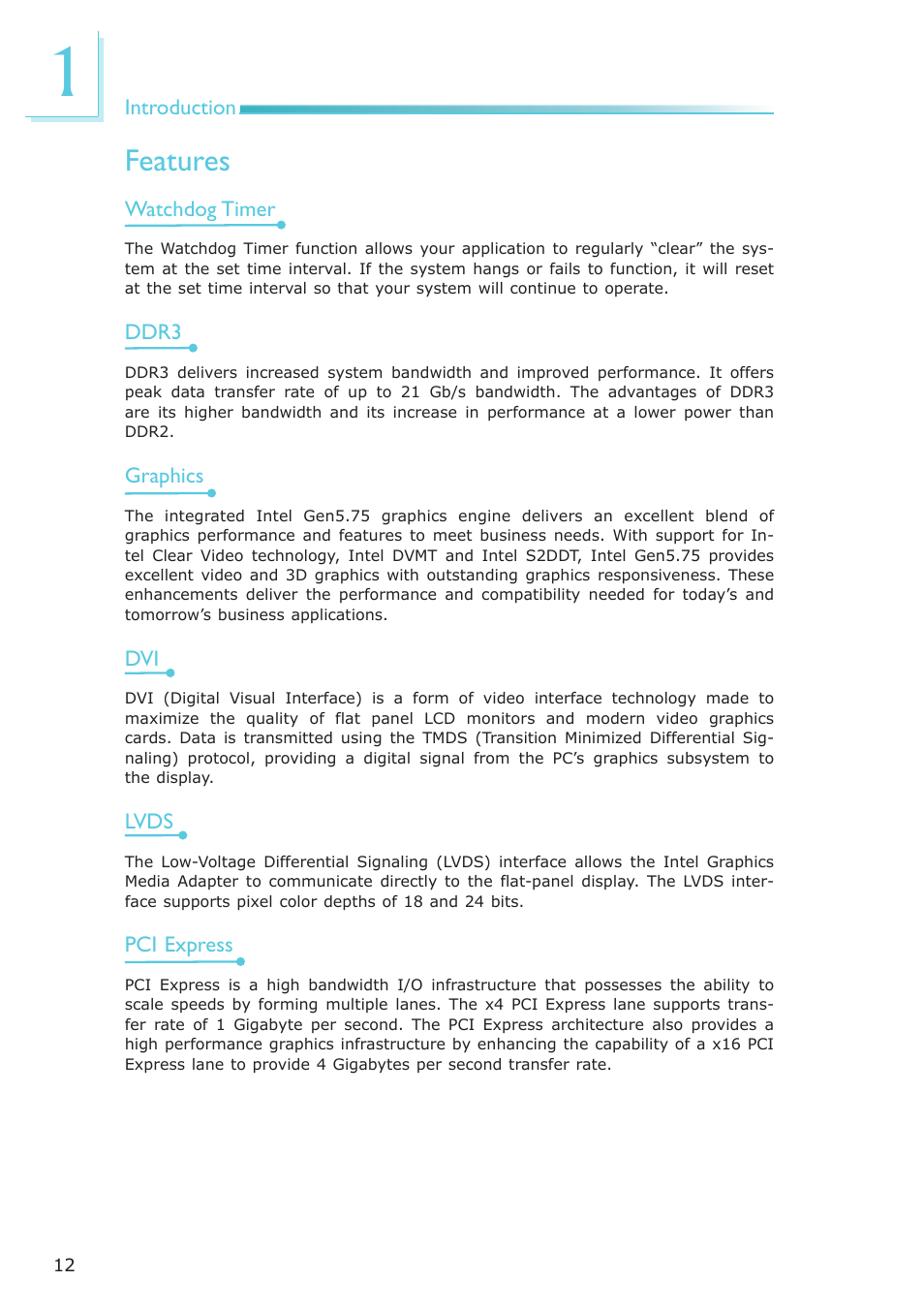 Features | DFI CP337-NRM User Manual | Page 12 / 174