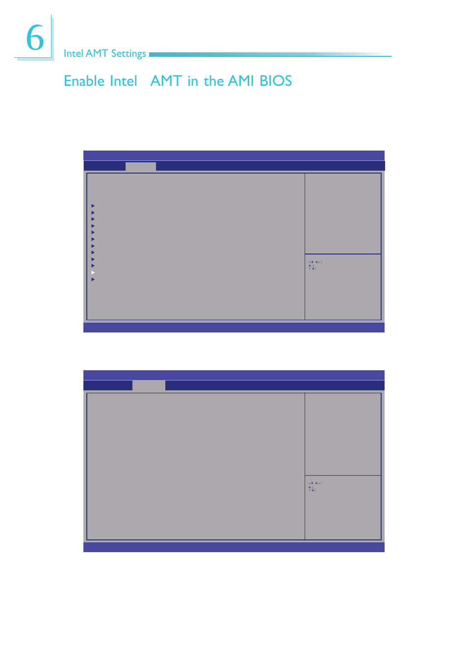 Enable intel, Amt in the ami bios, Intel amt settings | DFI CP337-NRM User Manual | Page 122 / 174