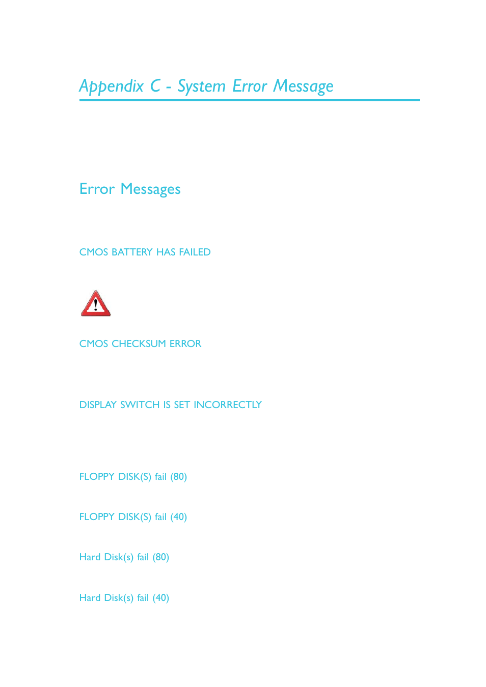 Appendix c - system error message, Error messages | DFI CP337-NRM User Manual | Page 169 / 174