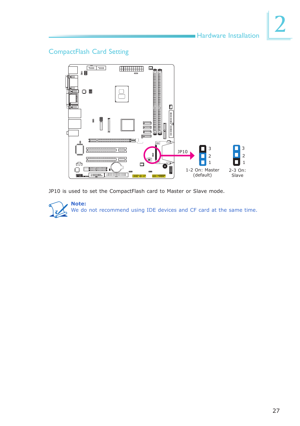 Hardware installation, Compactflash card setting | DFI CP337-NRM User Manual | Page 27 / 174