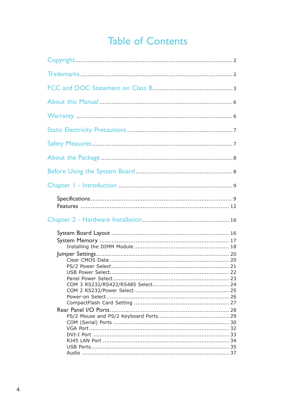DFI CP337-NRM User Manual | Page 4 / 174