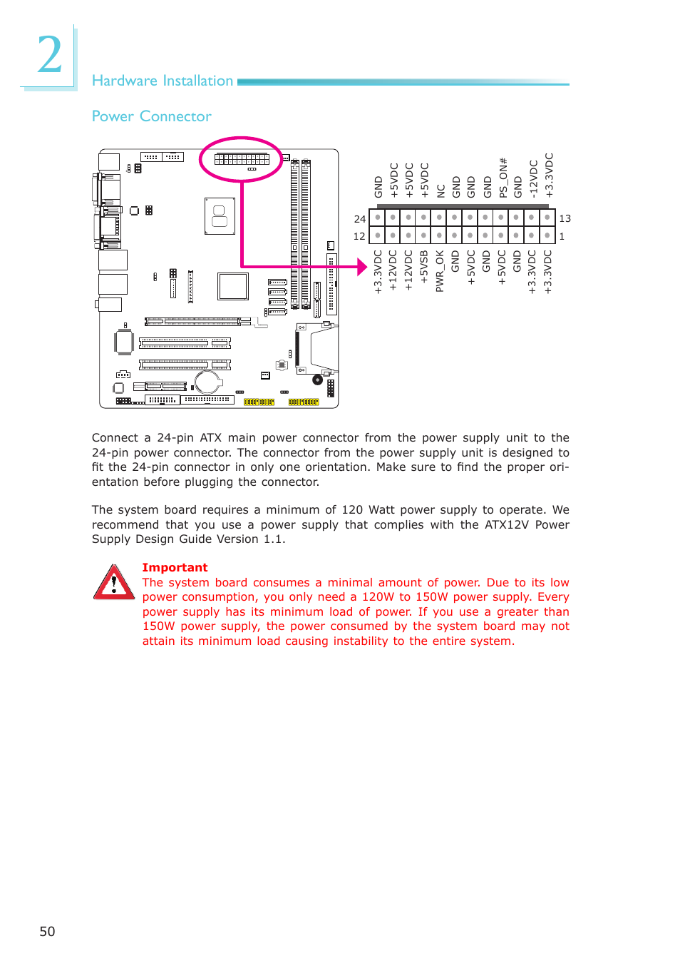 Hardware installation, Power connector | DFI CP337-NRM User Manual | Page 50 / 174