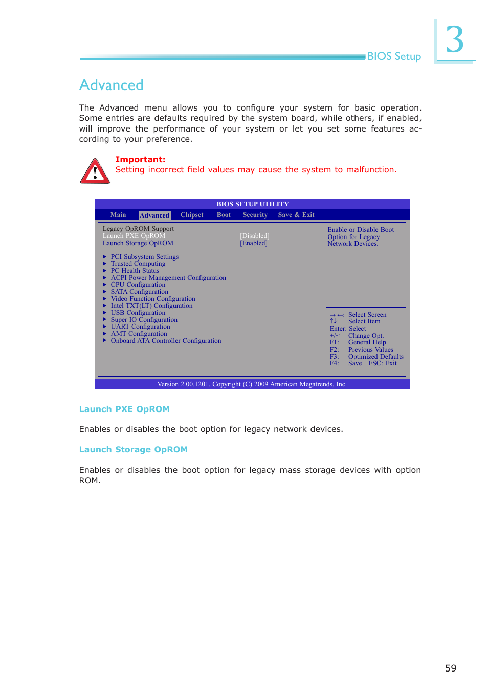 Advanced, Bios setup | DFI CP337-NRM User Manual | Page 59 / 174