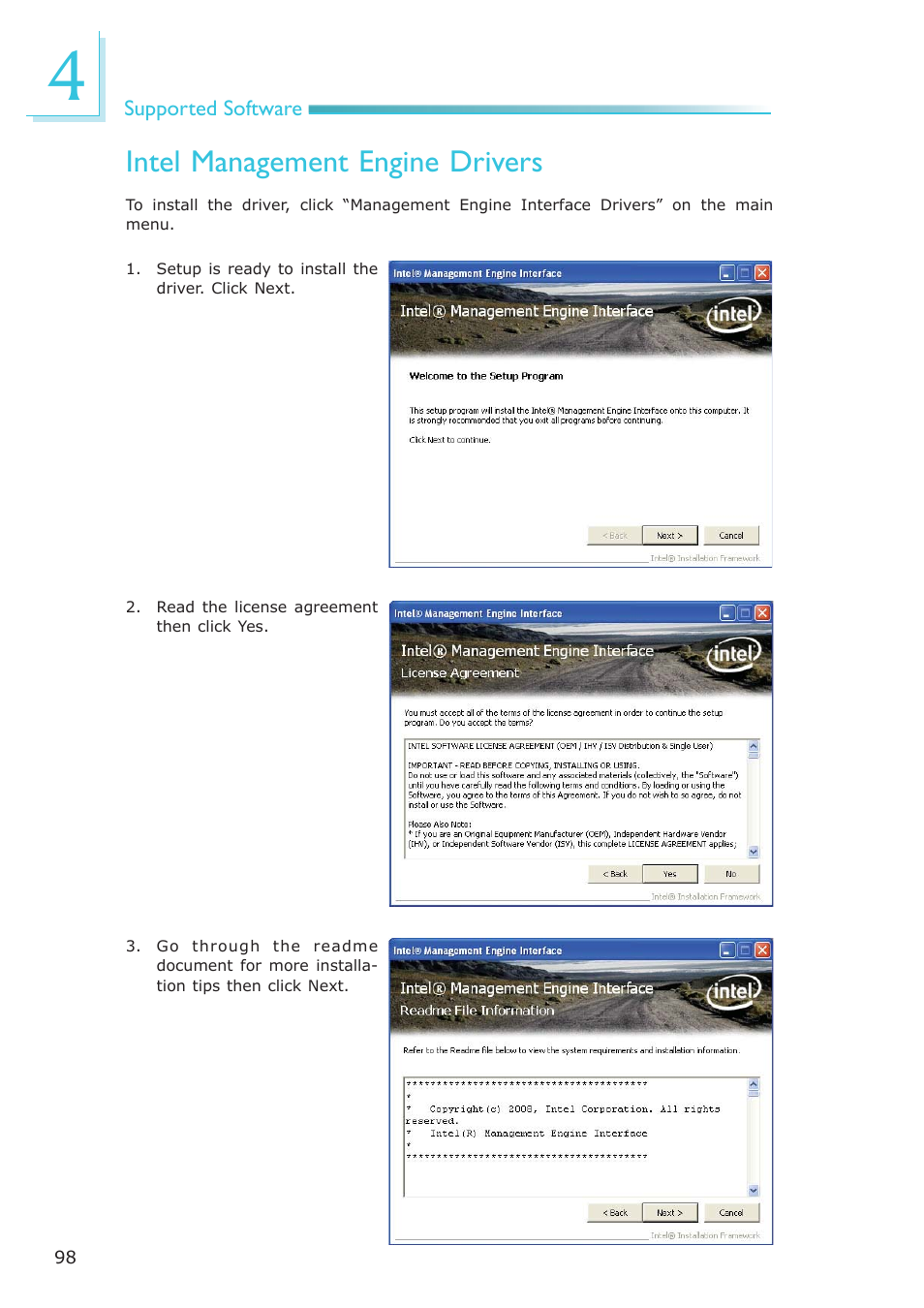 Intel management engine drivers | DFI CP337-NRM User Manual | Page 98 / 174