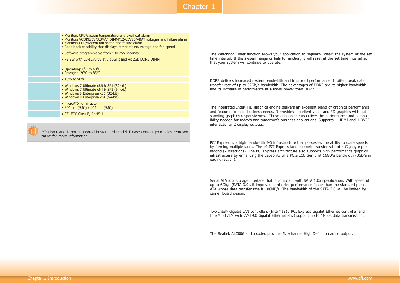 Features, Chapter 1 | DFI DL310-C226 User Manual | Page 7 / 101