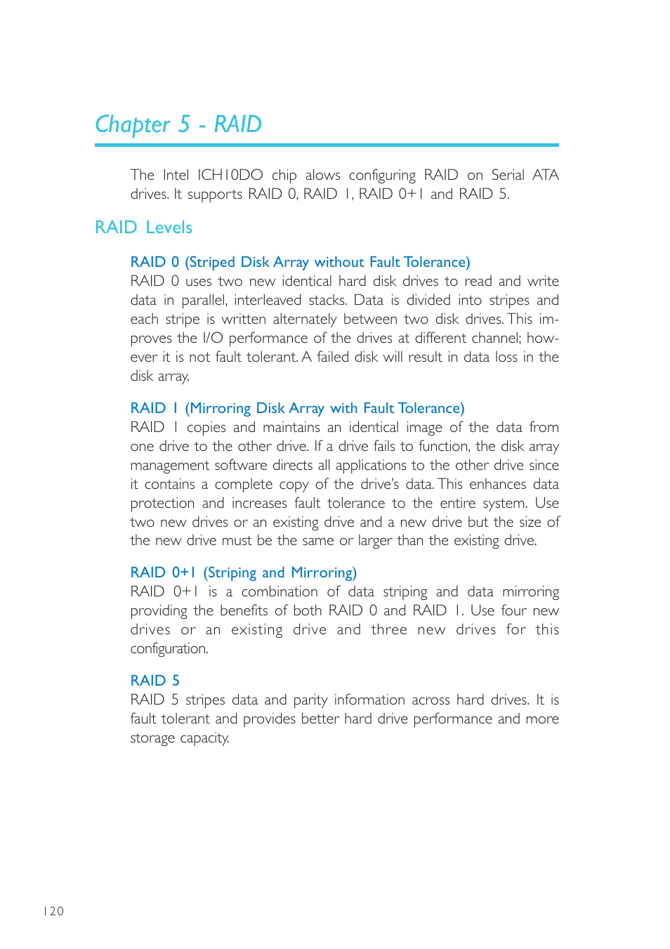 Chapter 5 - raid, Raid levels | DFI EL330-DR User Manual | Page 120 / 142