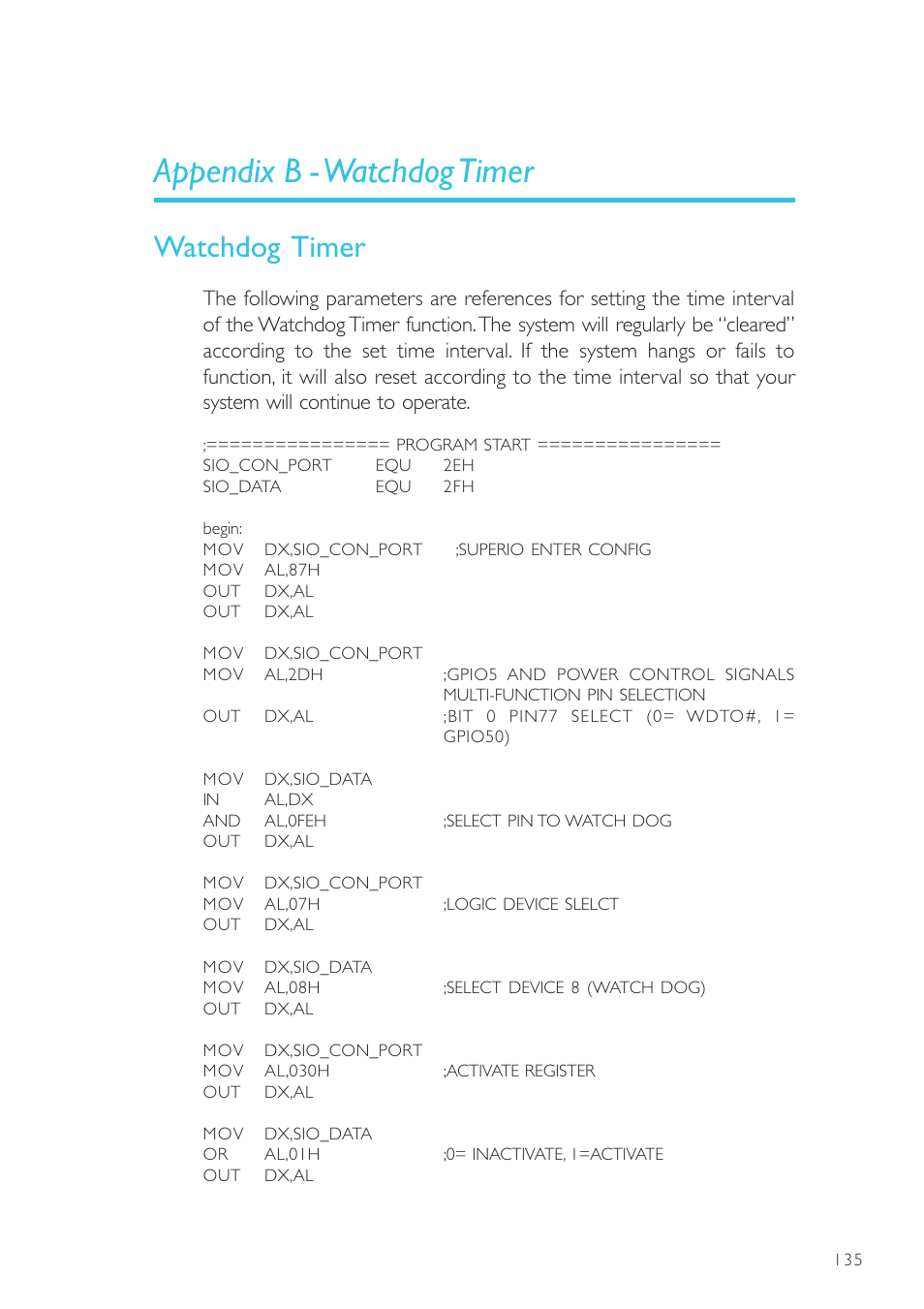 Appendix b - watchdog timer, Watchdog timer | DFI EL330-DR User Manual | Page 135 / 142