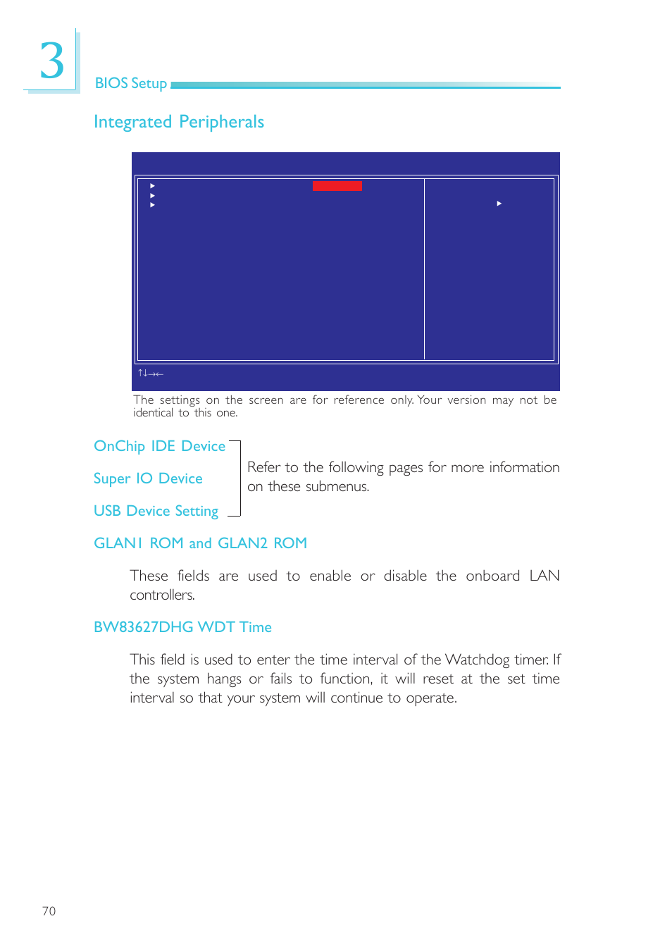 Integrated peripherals, Bios setup | DFI EL330-DR User Manual | Page 70 / 142