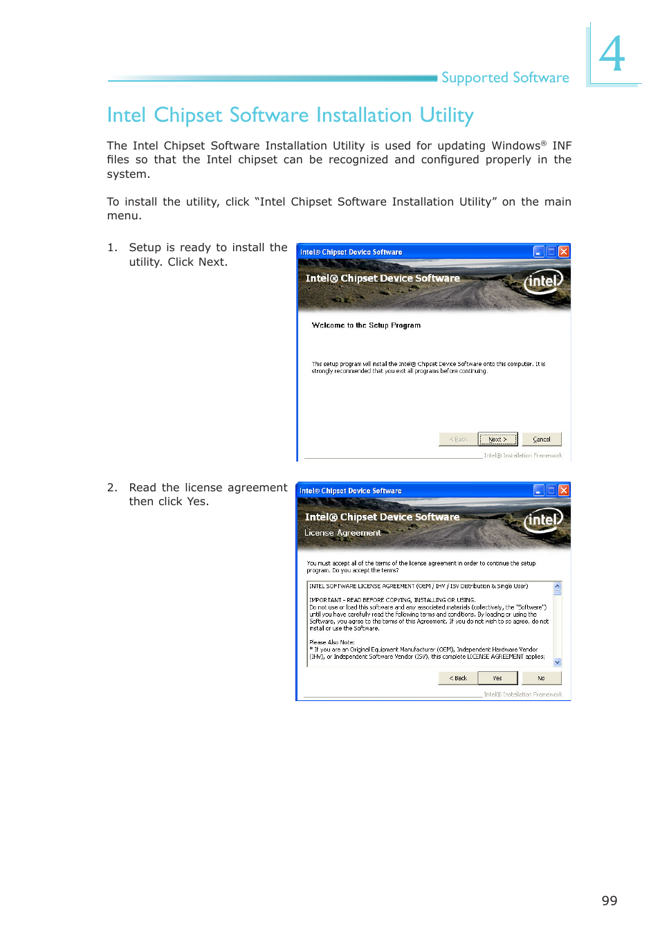 Intel chipset software installation utility | DFI EL330-DR User Manual | Page 99 / 142