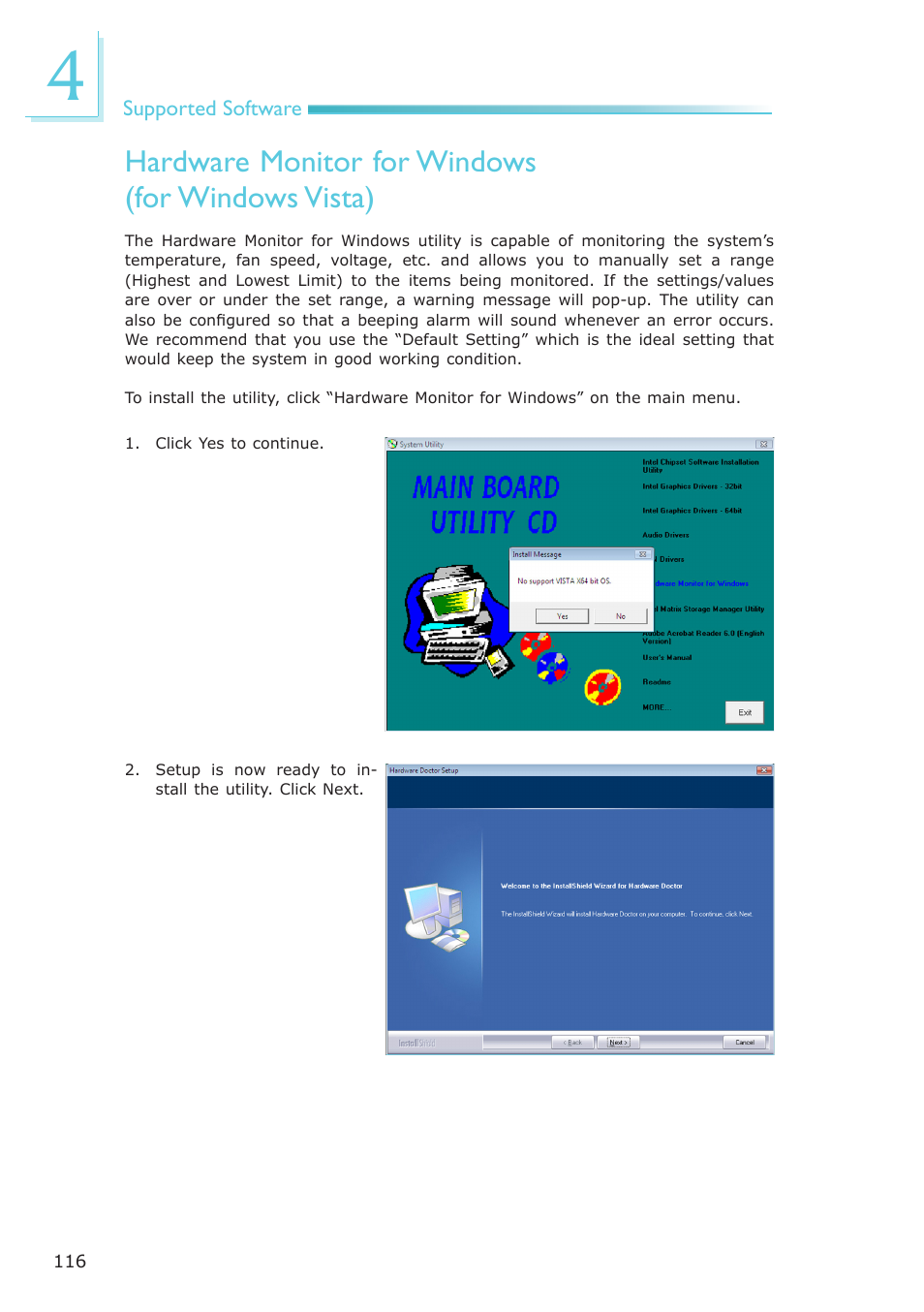 Hardware monitor for windows (for windows vista) | DFI EL331-RM User Manual | Page 116 / 192