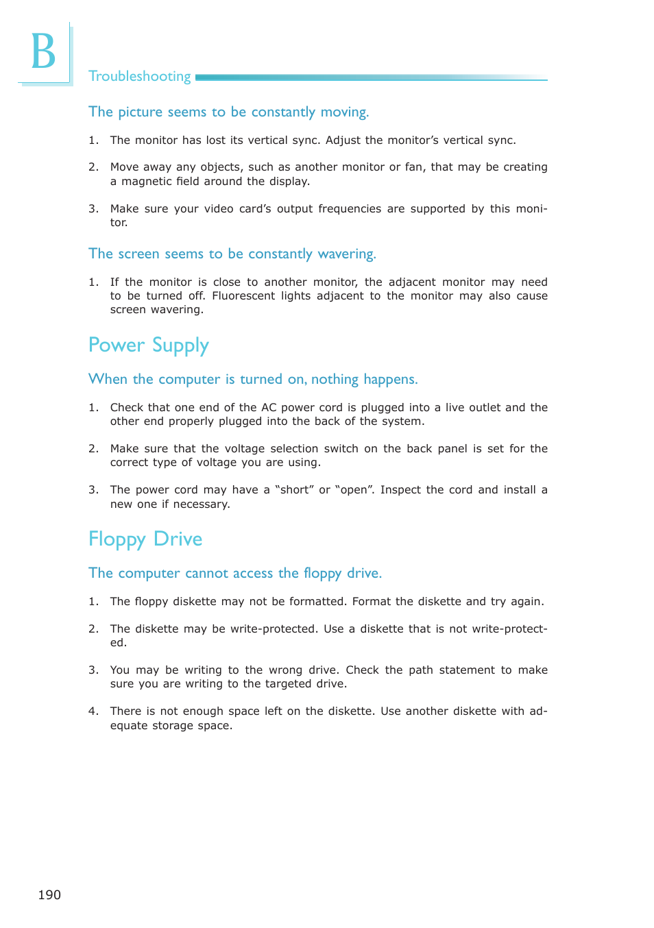 Power supply, Floppy drive | DFI EL331-RM User Manual | Page 190 / 192