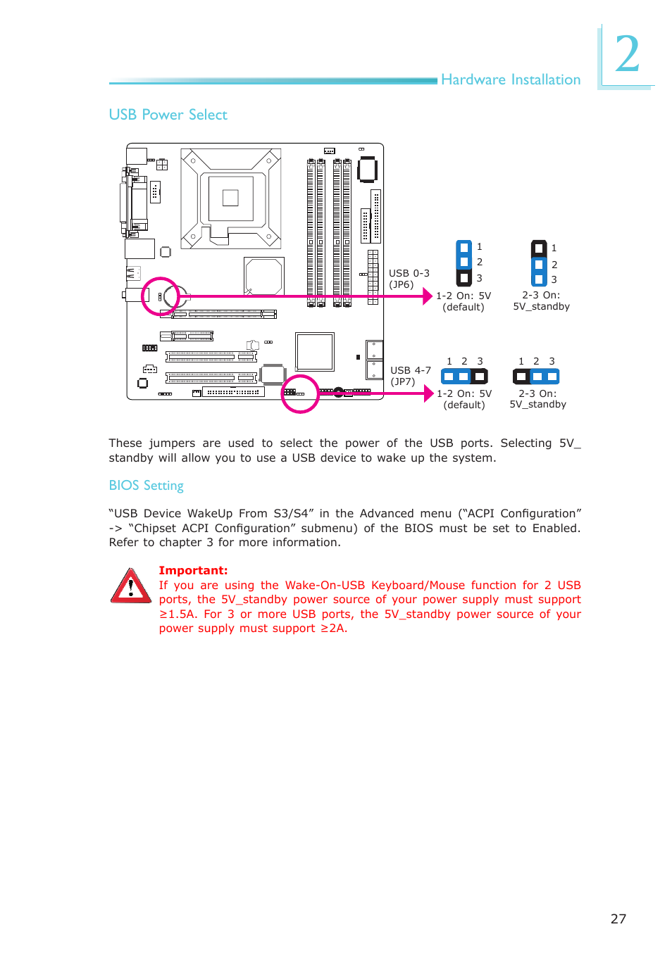 Hardware installation, Usb power select, Bios setting | DFI EL331-RM User Manual | Page 27 / 192