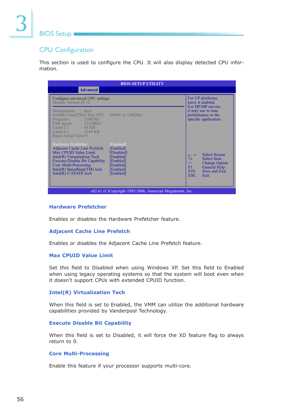 Bios setup cpu configuration | DFI EL331-RM User Manual | Page 56 / 192