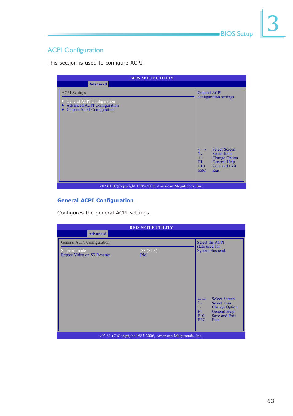Bios setup acpi configuration | DFI EL331-RM User Manual | Page 63 / 192