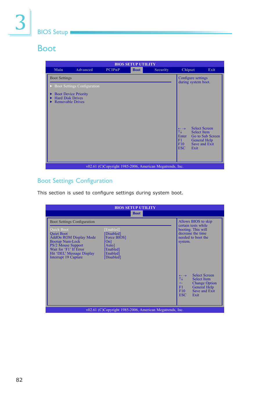 Boot, Bios setup, Boot settings configuration | DFI EL331-RM User Manual | Page 82 / 192