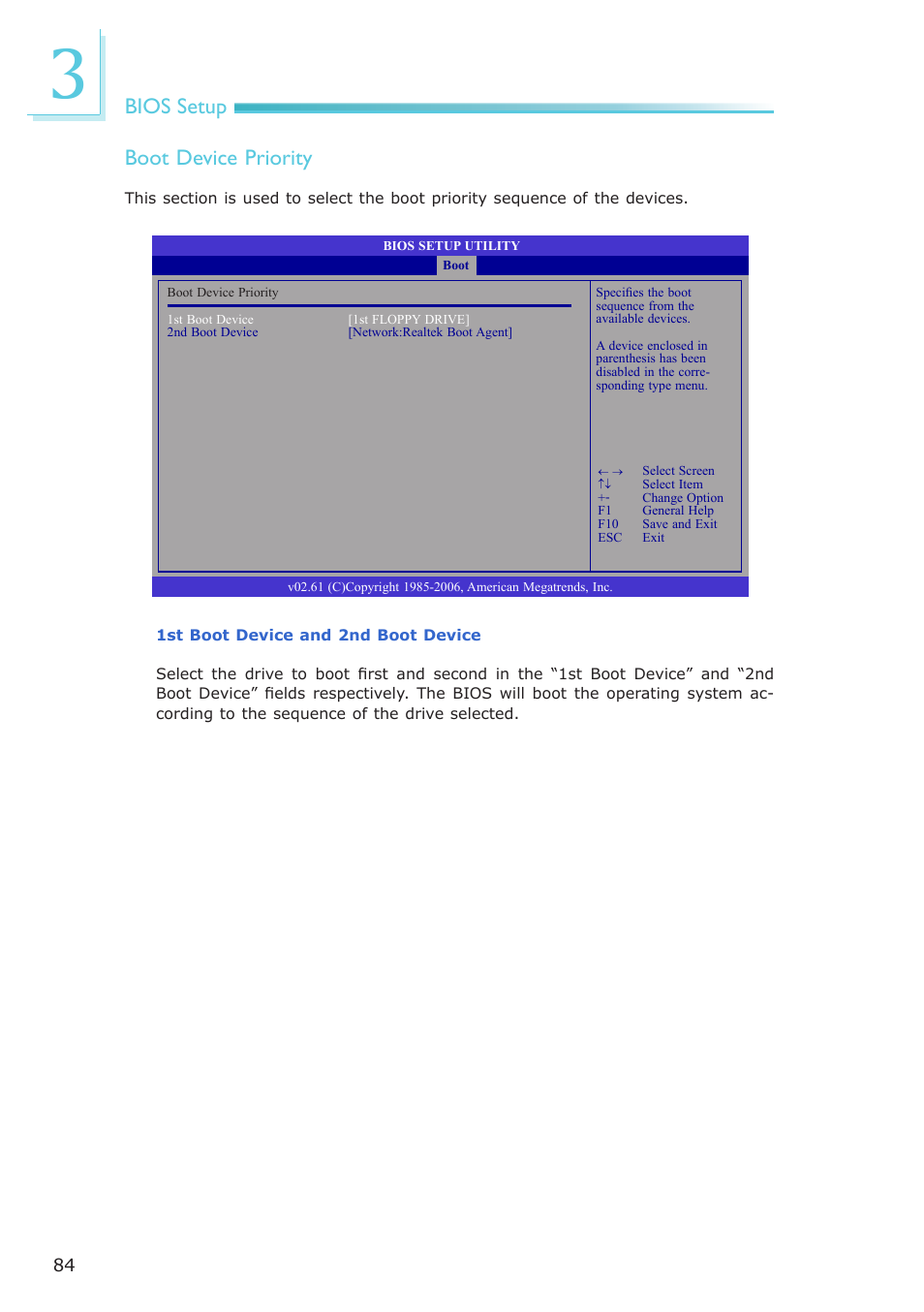Bios setup, Boot device priority | DFI EL331-RM User Manual | Page 84 / 192