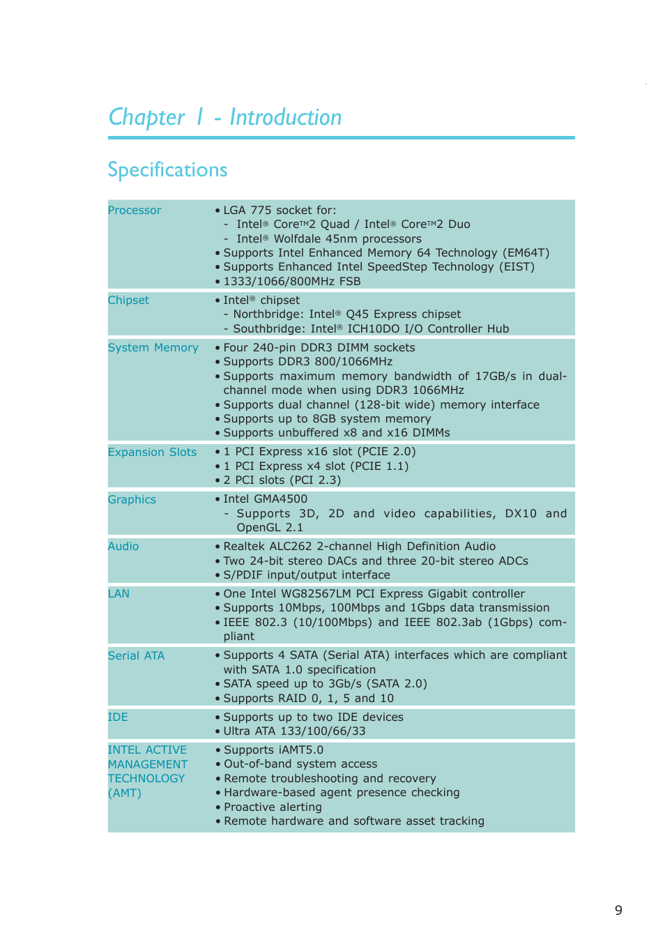 Chapter 1 - introduction, Specifications, Introduction | DFI EL331-RM User Manual | Page 9 / 192