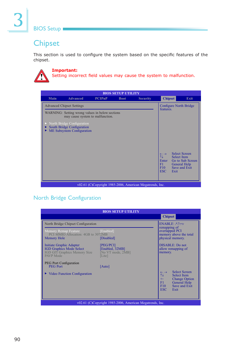 Chipset, Bios setup, North bridge configuration | DFI EL331-RM User Manual | Page 90 / 192