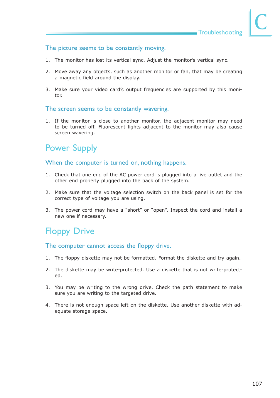Power supply, Floppy drive | DFI EL339-B User Manual | Page 107 / 109