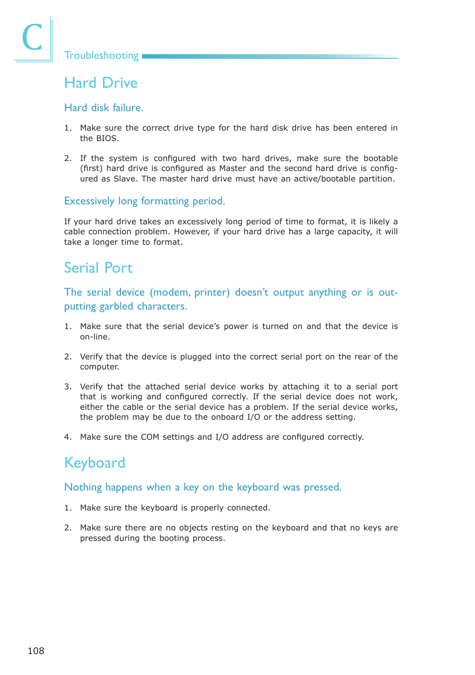 Hard drive, Serial port, Keyboard | DFI EL339-B User Manual | Page 108 / 109