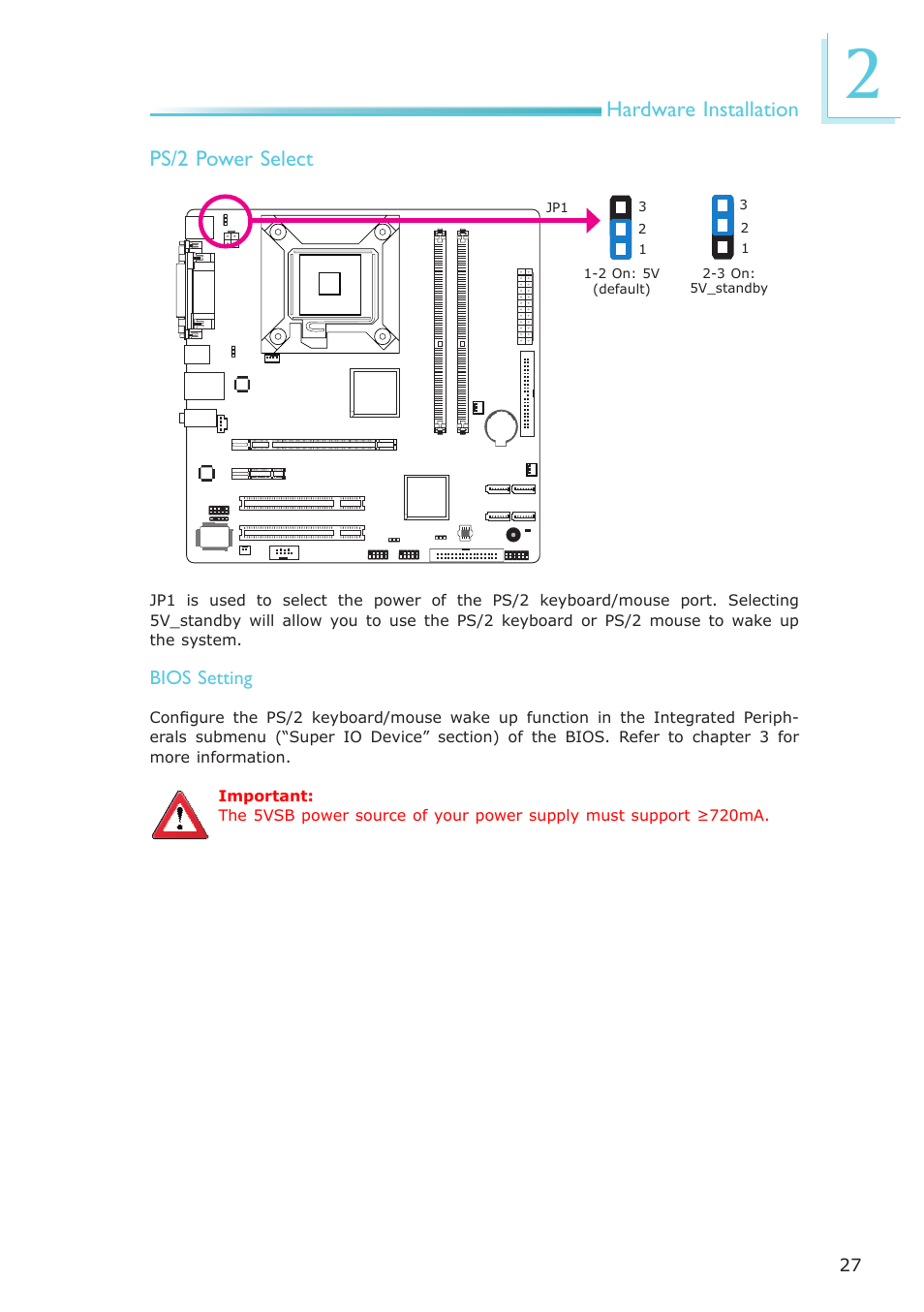 Hardware installation, Ps/2 power select | DFI EL339-B User Manual | Page 27 / 109
