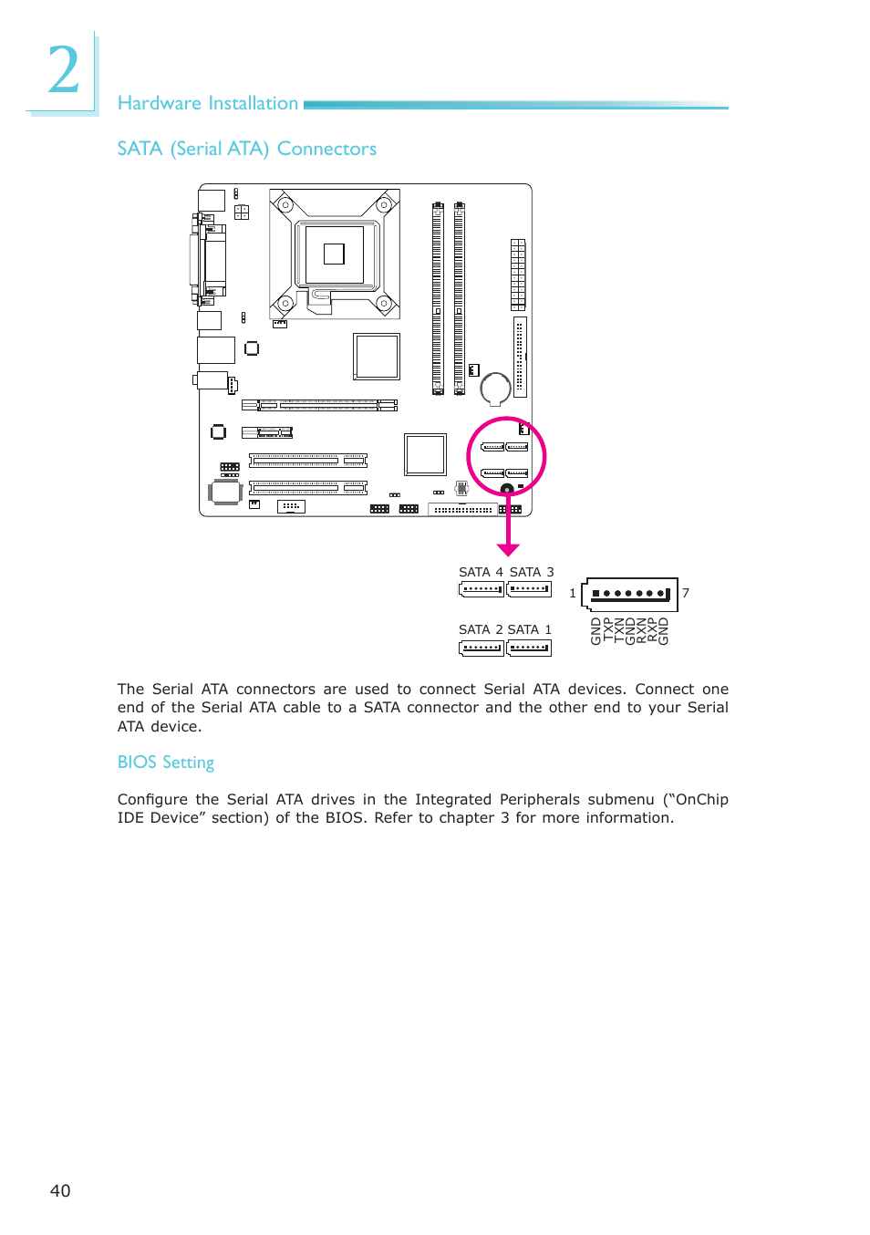 Hardware installation, Sata (serial ata) connectors | DFI EL339-B User Manual | Page 40 / 109