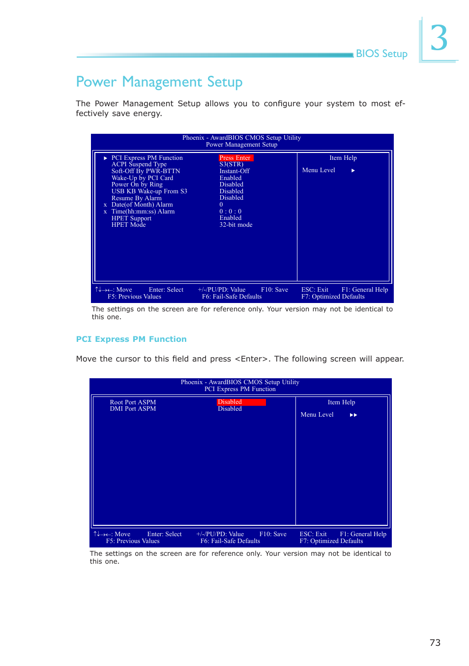 Power management setup, Bios setup | DFI EL339-B User Manual | Page 73 / 109