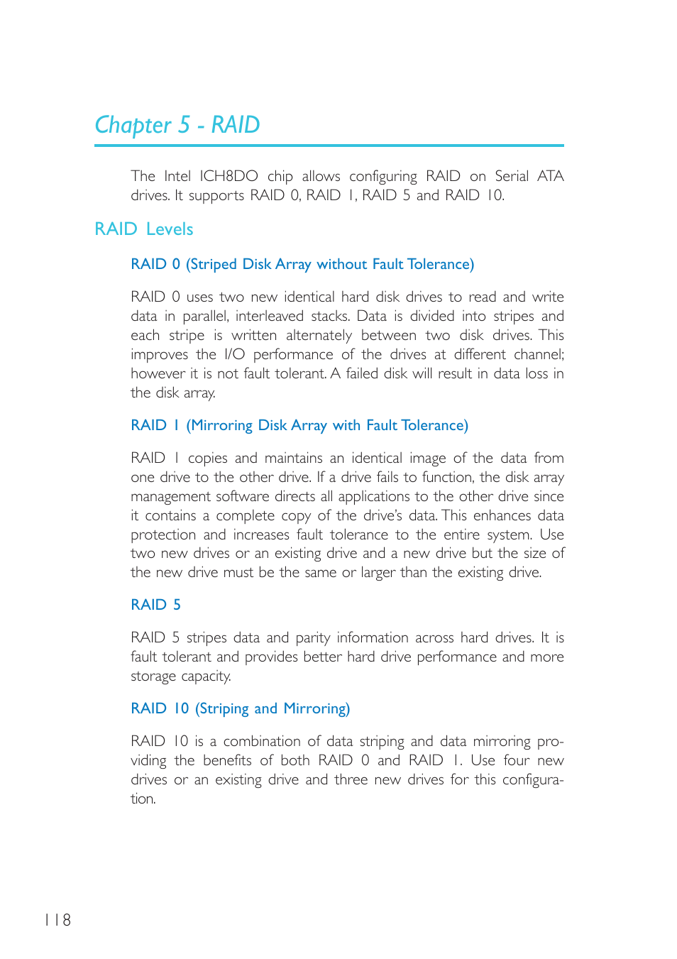 Chapter 5 - raid, Raid levels | DFI G7B330-BR User Manual | Page 118 / 147