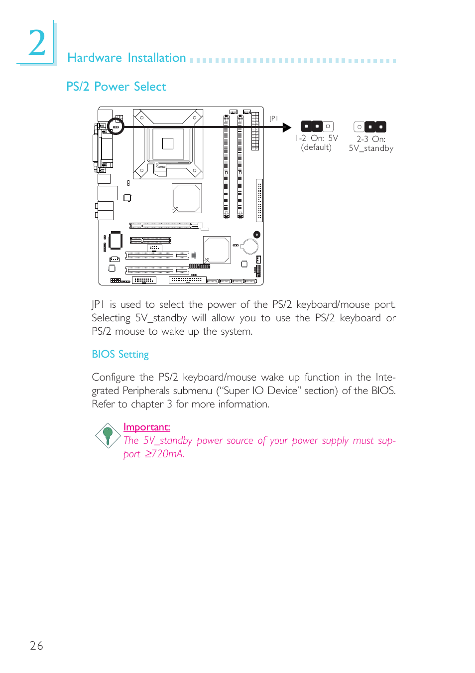Hardware installation ps/2 power select | DFI G7B330-BR User Manual | Page 26 / 147