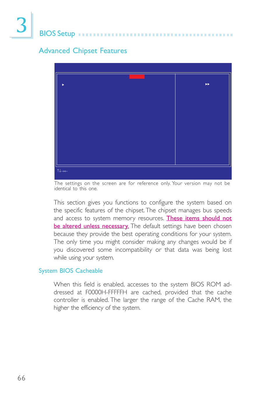 Bios setup advanced chipset features | DFI G7B330-BR User Manual | Page 66 / 147