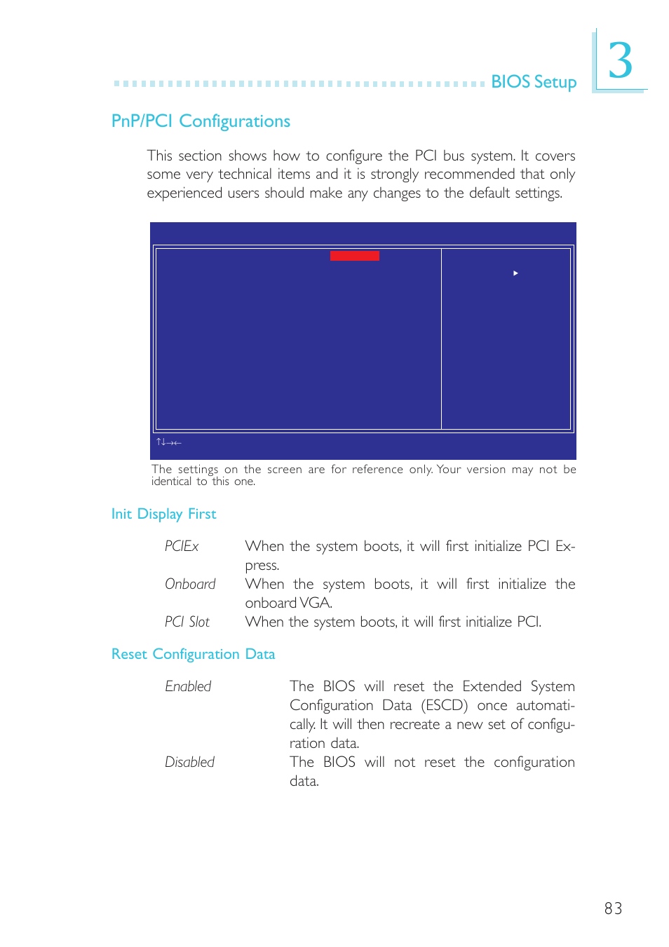 Bios setup pnp/pci configurations | DFI G7B330-BR User Manual | Page 83 / 147