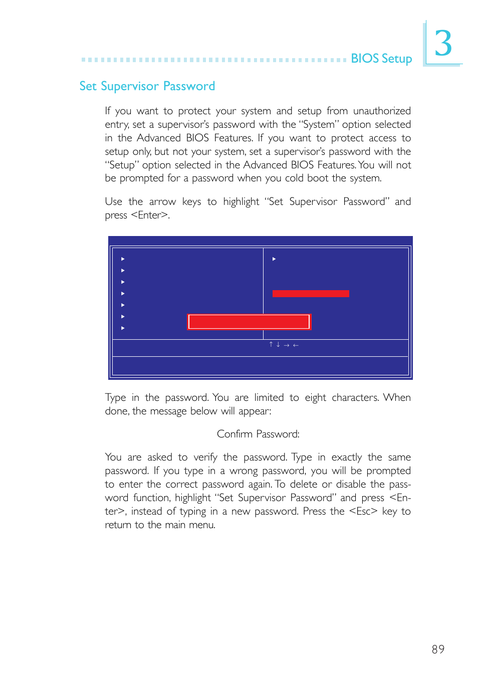 Bios setup set supervisor password | DFI G7B330-BR User Manual | Page 89 / 147