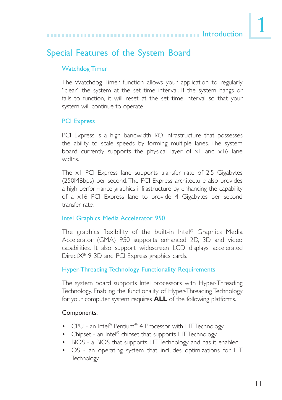 Special features of the system board | DFI G7L330-B User Manual | Page 11 / 133