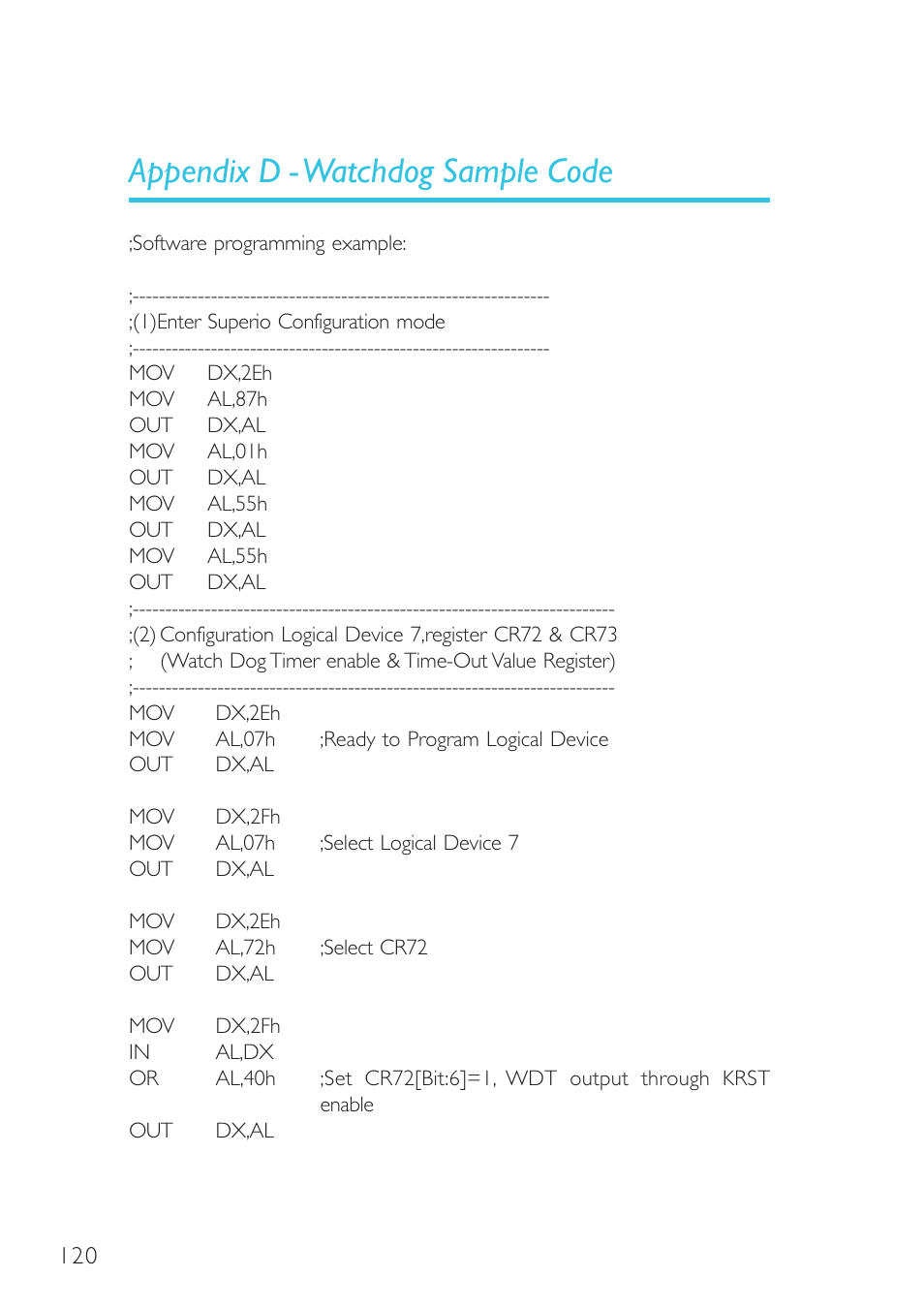 Appendix d - watchdog sample code | DFI G7L330-B User Manual | Page 120 / 133