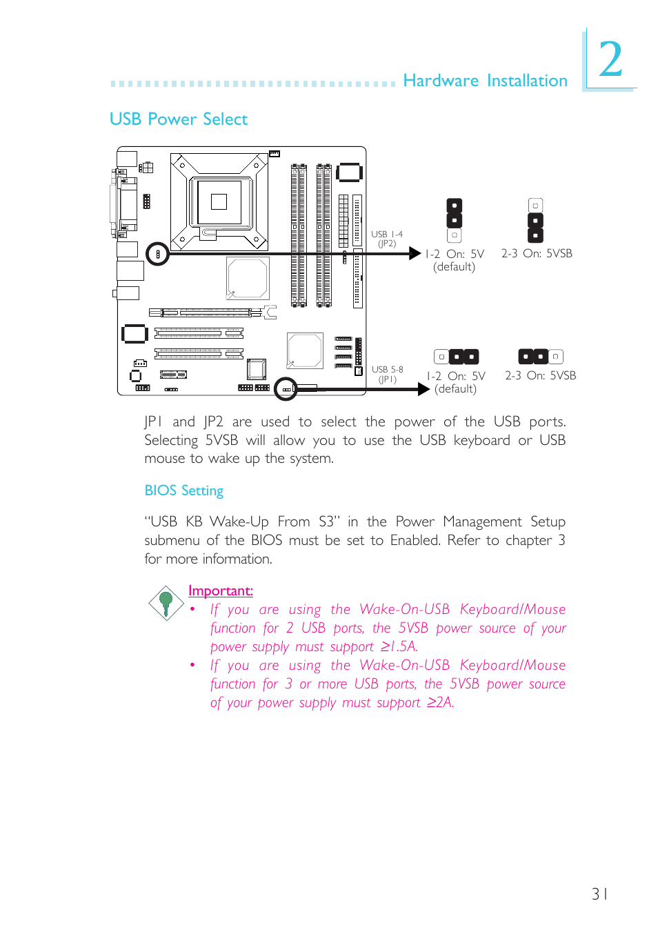 Hardware installation usb power select | DFI G7L330-B User Manual | Page 31 / 133