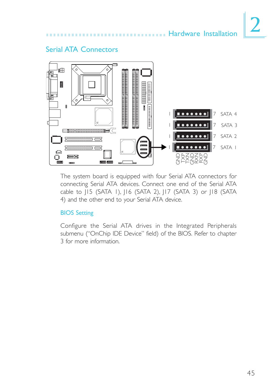 Hardware installation serial ata connectors | DFI G7L330-B User Manual | Page 45 / 133