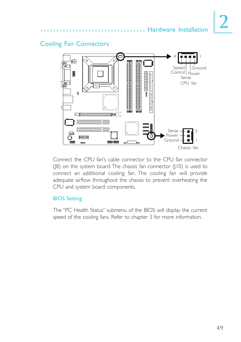 Hardware installation cooling fan connectors | DFI G7L330-B User Manual | Page 49 / 133