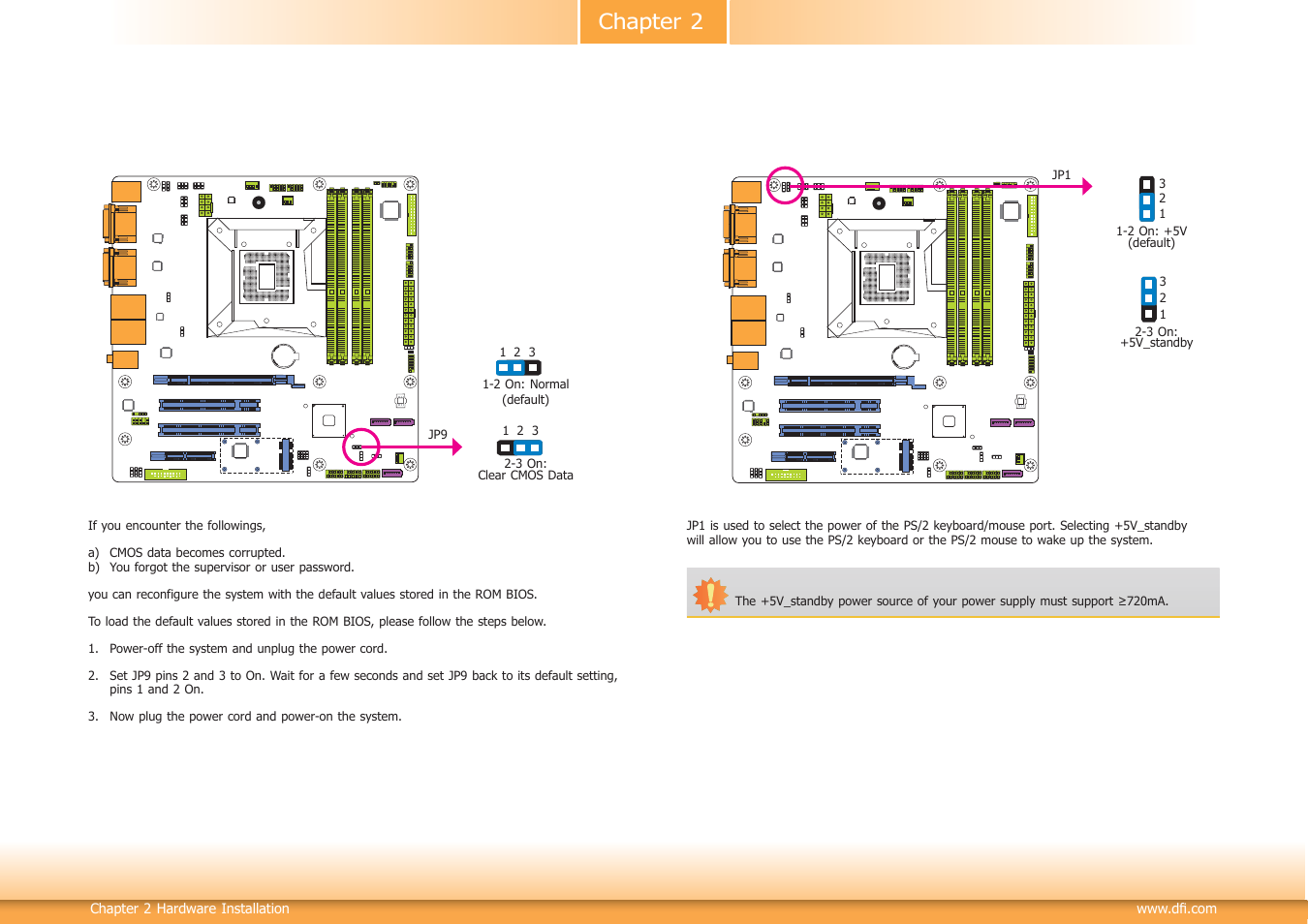 Jumper settings, Chapter 2 jumper settings | DFI HD330-Q87 User Manual | Page 15 / 85