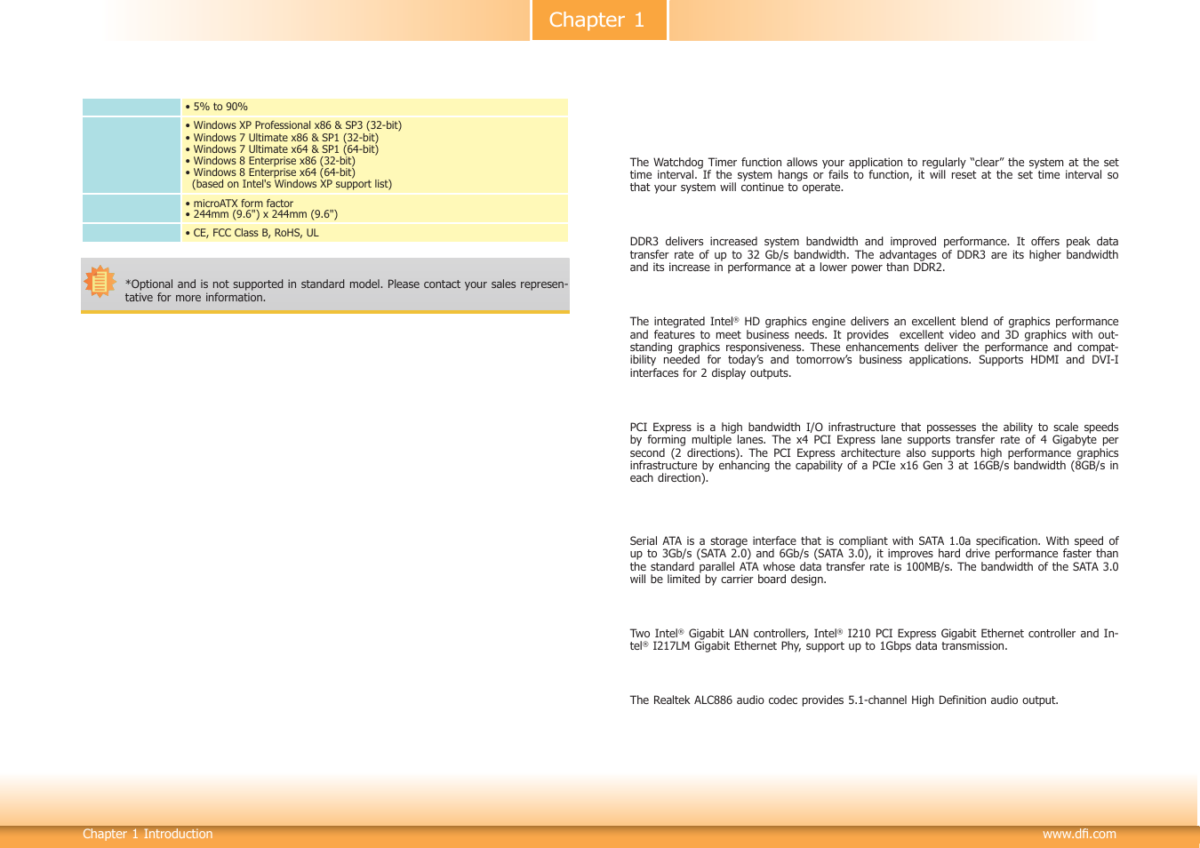 Features, Chapter 1 | DFI HD330-Q87 User Manual | Page 7 / 85