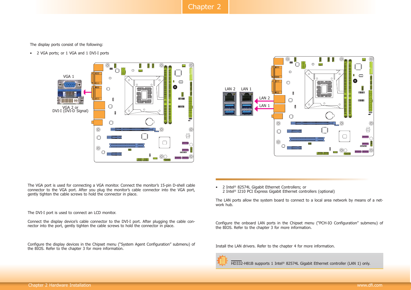 Chapter 2, Graphics interfaces, Rj45 lan ports | DFI HD332-H81 User Manual | Page 21 / 76