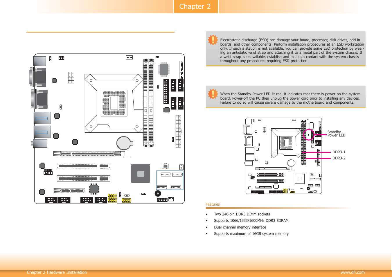 Chapter 2 - hardware installation, System board layout, System memory | Chapter 2 chapter 2 - hardware installation, Board layout, Chapter 2 hardware installation | DFI SB332-C User Manual | Page 9 / 68