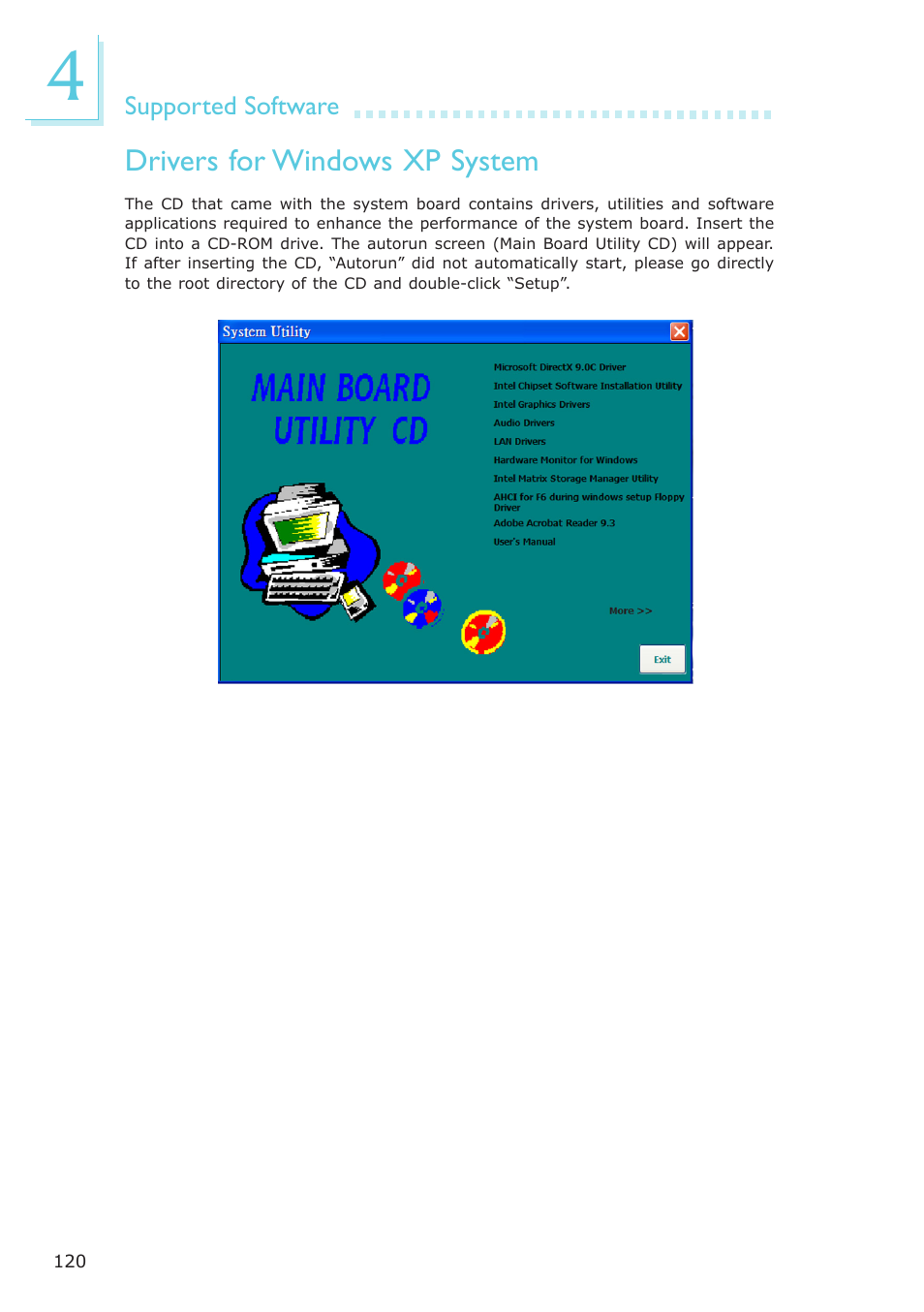 Drivers for windows xp system | DFI SR330-N User Manual | Page 120 / 155