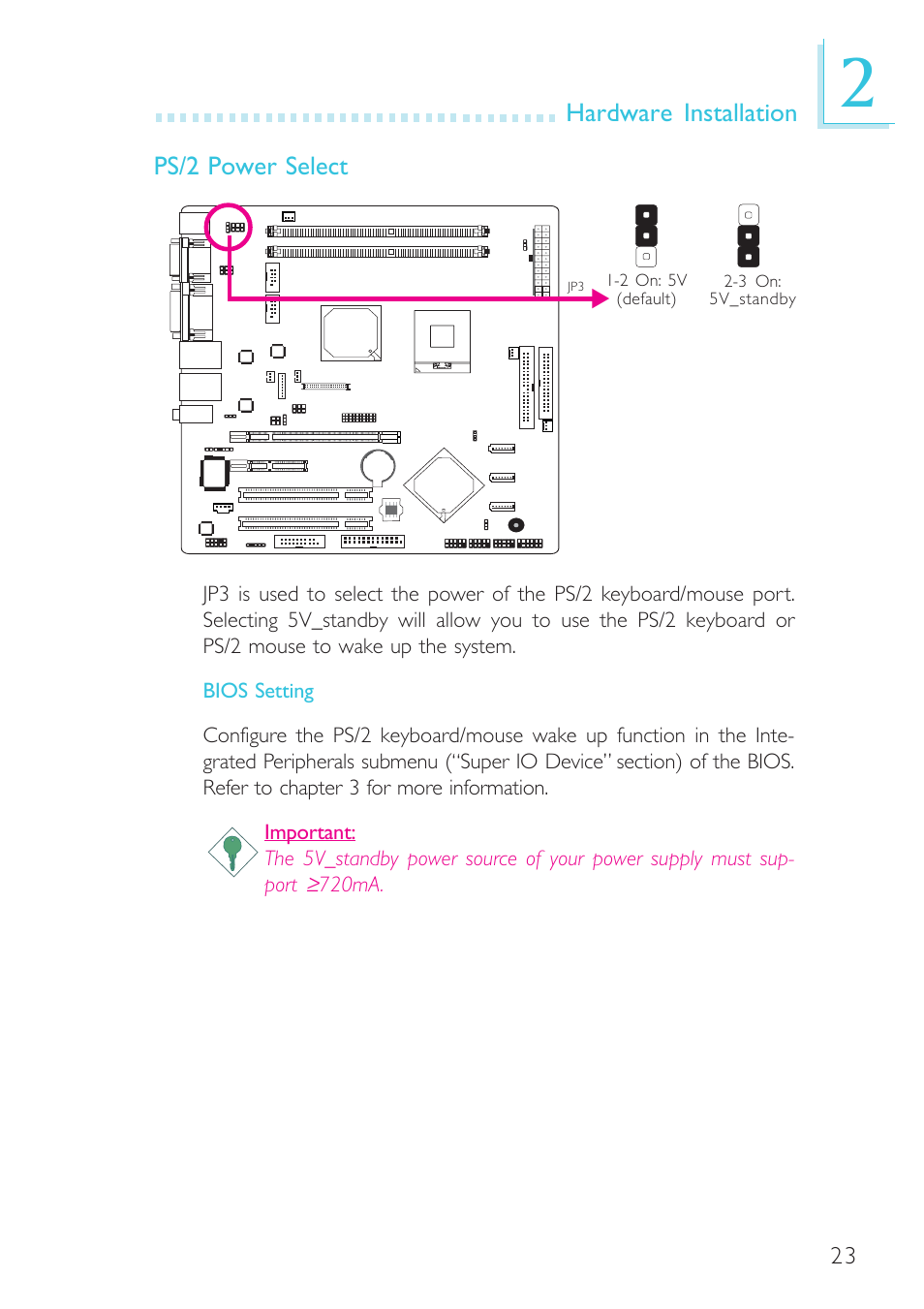 Hardware installation, Ps/2 power select | DFI SR330-N User Manual | Page 23 / 155