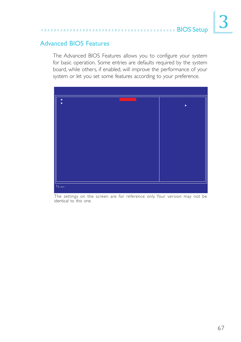 Bios setup advanced bios features | DFI SR330-N User Manual | Page 67 / 155