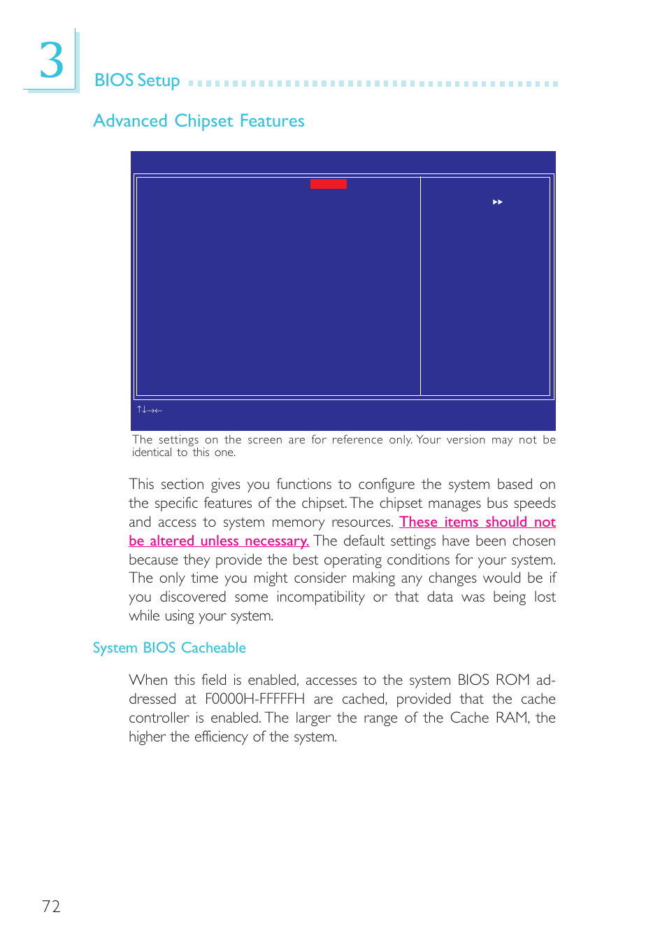 Bios setup advanced chipset features | DFI SR330-N User Manual | Page 72 / 155