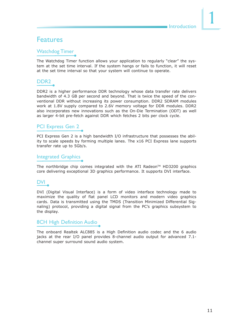 Features | DFI AM636-B User Manual | Page 11 / 133